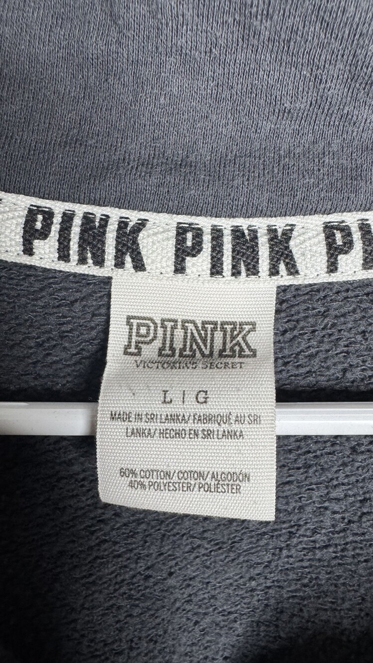 PINK Victoria's Secret Large Dark Charcoal Gray Cotton Polyester Pullover